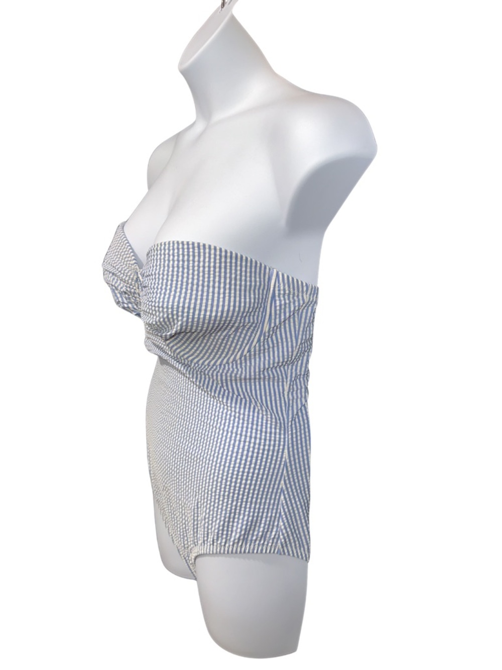 J. Crew Women’s Size 12 Blue & White Strapless Seersucker One-Piece Swimsuit - Picture 4 of 5